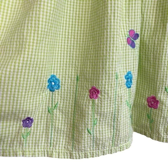 Vintage Hearts & Flowers Smocked Green/white Gingham Sundress Ties at Back Sz 12 - Picture 4 of 15